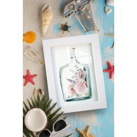 Flowers in Bottle Painting on Glass - Wooden White Frame 30x40 cm GLASS-ART-FRM-1020